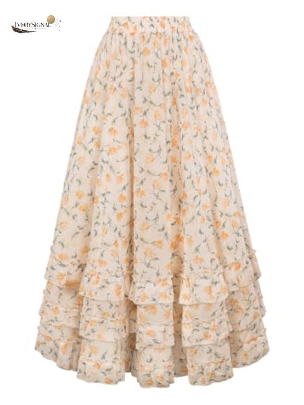 Floral Chiffon Maxi Skirt Ruffle Hem High Waist A-Line